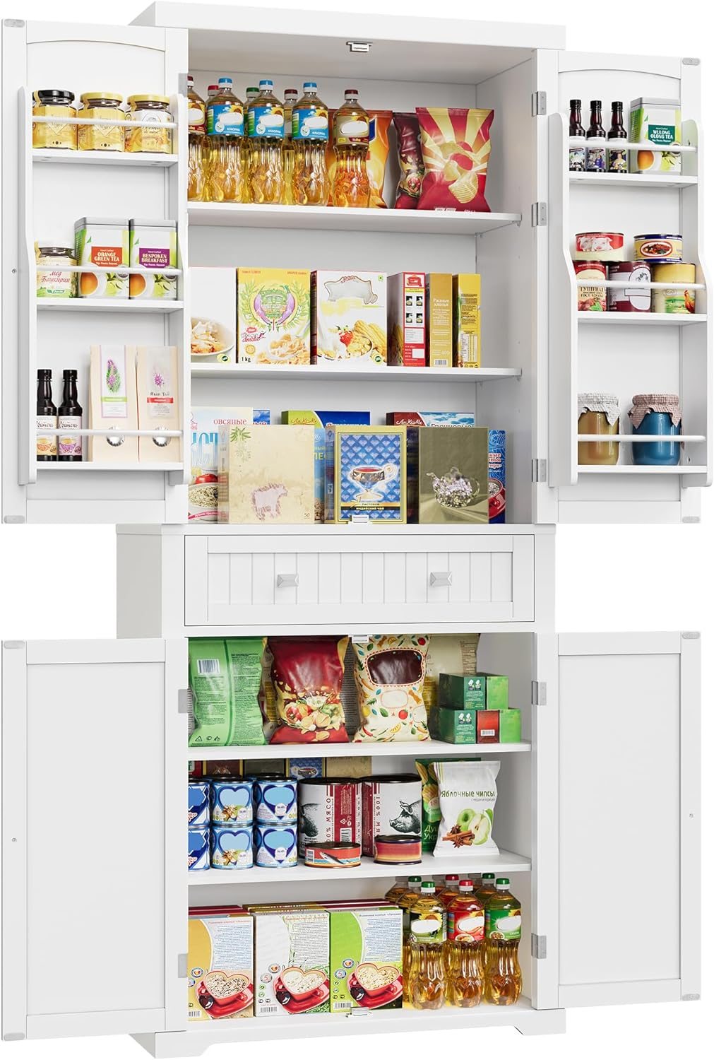 VASAGLE Pantry Cabinet, 71.7-Inch High Freestanding Tall Cupboard Storage Cabinet with a Drawer, 2 Cabinets, 4 Adjustable Shelves, 6 Door Shelves, for Living Room, Kitchen, White UBBC561P31V2 VASAGLE Pantry Cabinet, 71.7-Inch High Freestanding Tall Cupboard Storage Cabinet with a Drawer, 2 Cabinets, 4 Adjustable Shelves, 6 Door Shelves, for Living Room, Kitchen, White UBBC561P31V2