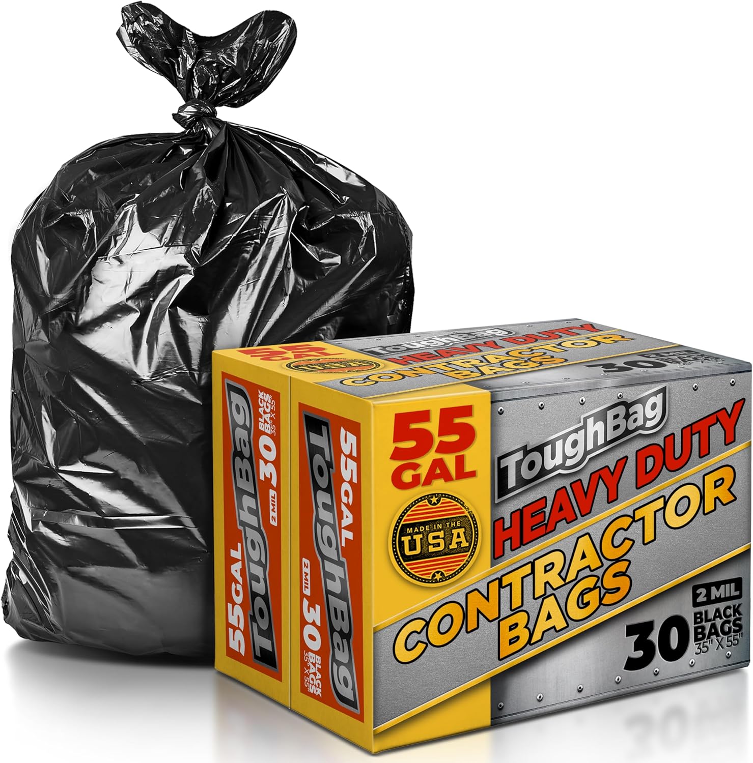 ToughBag Contractor Trash Bags 55 Gallon Drum Liners (30 COUNT) – 2 Mil Trash Bags, Extra Large Garbage Bags Heavy Duty 35 x 55″ – Made In USA ToughBag Contractor Trash Bags 55 Gallon Drum Liners (30 COUNT) – 2 Mil Trash Bags, Extra Large Garbage Bags Heavy Duty 35 x 55″ – Made In USA