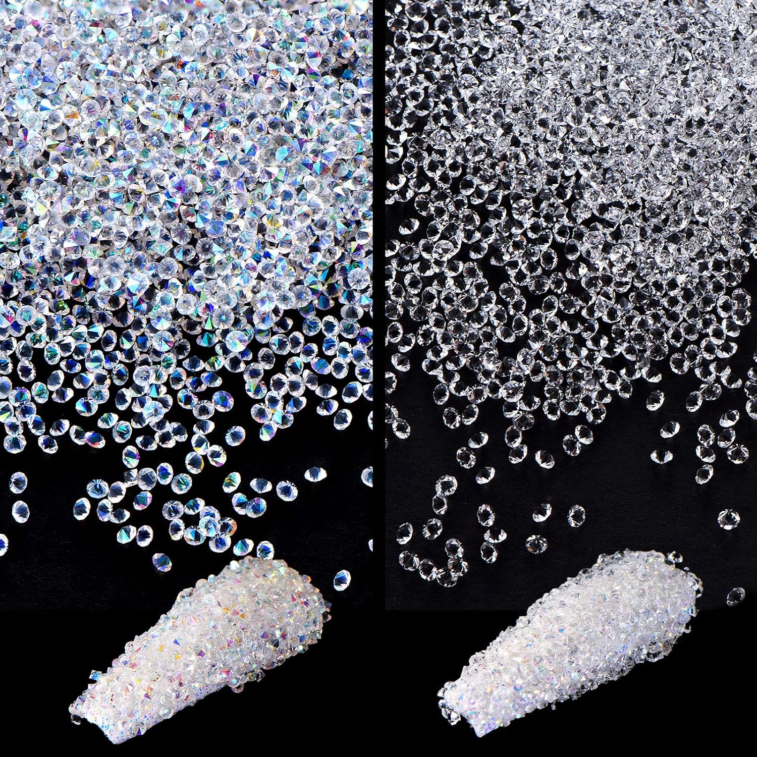 11520 Pieces Mini Crystals Pixie Nail Rhinestones 1.2 mm DIY Crystal Gems Stones Glass Sand Rhinestones for Nail Home Beauty Salon Decoration Favors (White and AB) 11520 Pieces Mini Crystals Pixie Nail Rhinestones 1.2 mm DIY Crystal Gems Stones Glass Sand Rhinestones for Nail Home Beauty Salon Decoration Favors (White and AB)