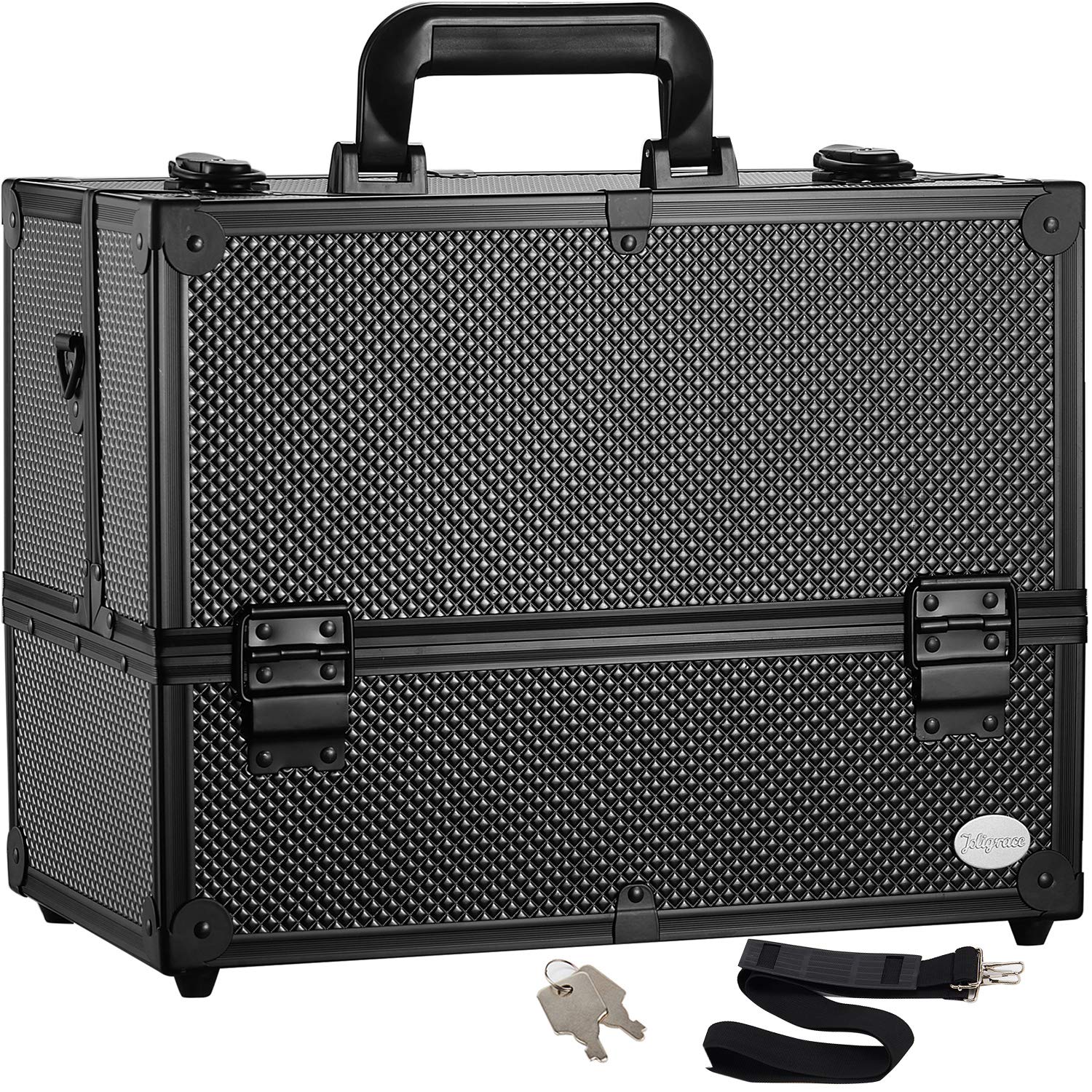 Joligrace Makeup Train Case Professional Adjustable – 6 Trays Cosmetic Cases Makeup Storage Organizer Box with Lock and Compartments 14 Inch Large Black Joligrace Makeup Train Case Professional Adjustable – 6 Trays Cosmetic Cases Makeup Storage Organizer Box with Lock and Compartments 14 Inch Large Black