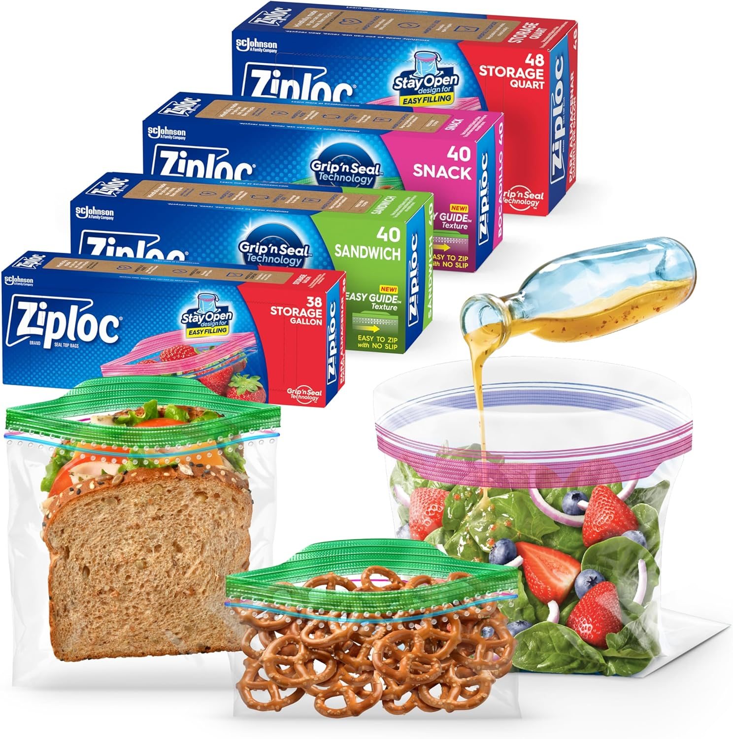 Ziploc Food Storage and Sandwich Bags Variety Pack, Stay Open Design with Stand-Up Bottom, Easy to Fill, 166 Bags Total Ziploc Food Storage and Sandwich Bags Variety Pack, Stay Open Design with Stand-Up Bottom, Easy to Fill, 166 Bags Total