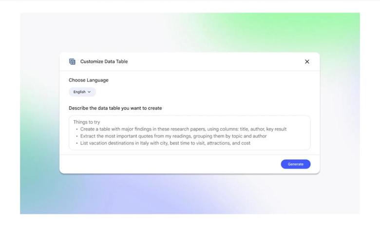 Google’s NotebookLM introduces Data Tables feature Google’s NotebookLM introduces Data Tables feature