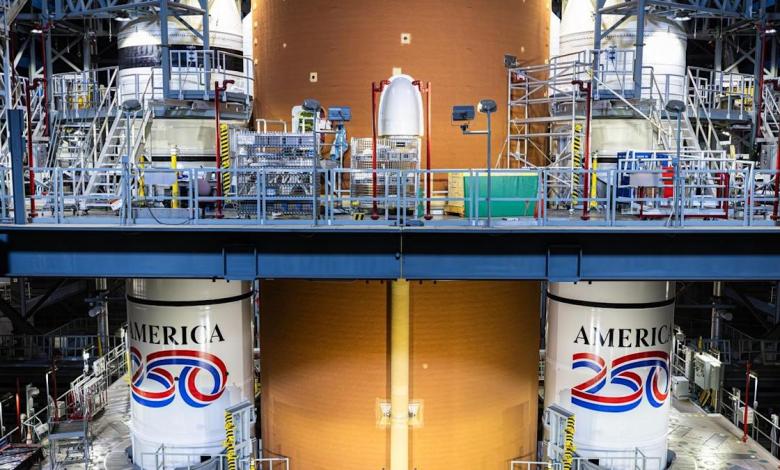 Artemis 2 moon rocket gets ‘America 250’ paint job Artemis 2 moon rocket gets ‘America 250’ paint job