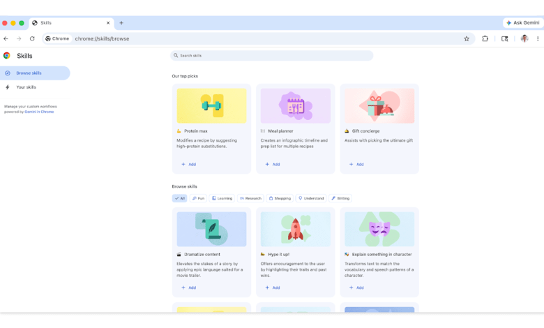 Chrome Skills let you save your favorite Gemini prompts for easy access Chrome Skills let you save your favorite Gemini prompts for easy access