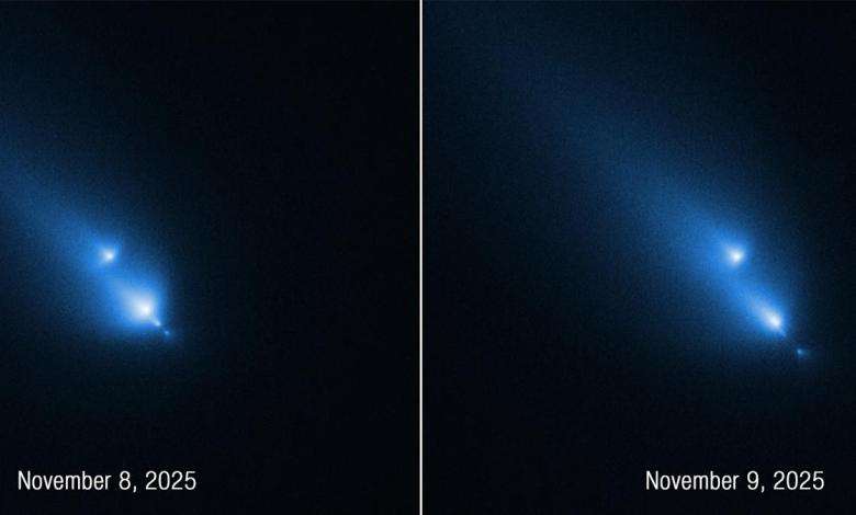 Hubble catches rare view of a comet crumbling Hubble catches rare view of a comet crumbling