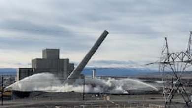 Explosives topple Hanford nuclear reactor stack Explosives topple Hanford nuclear reactor stack