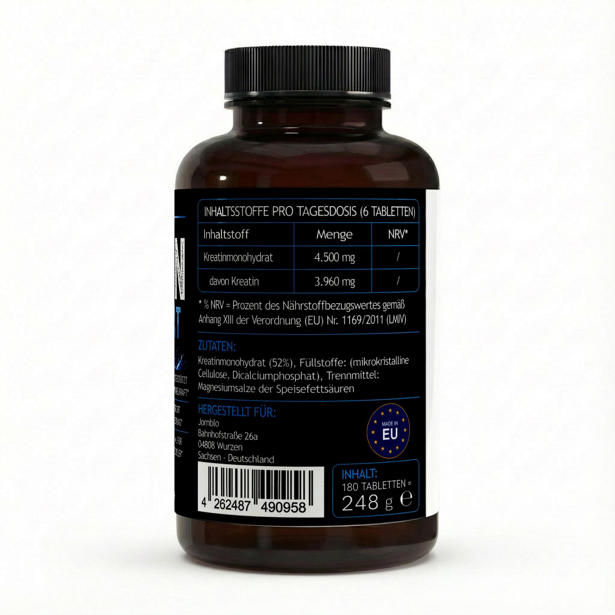 Kreatin Monohydrat – 180 vegane Tabletten
