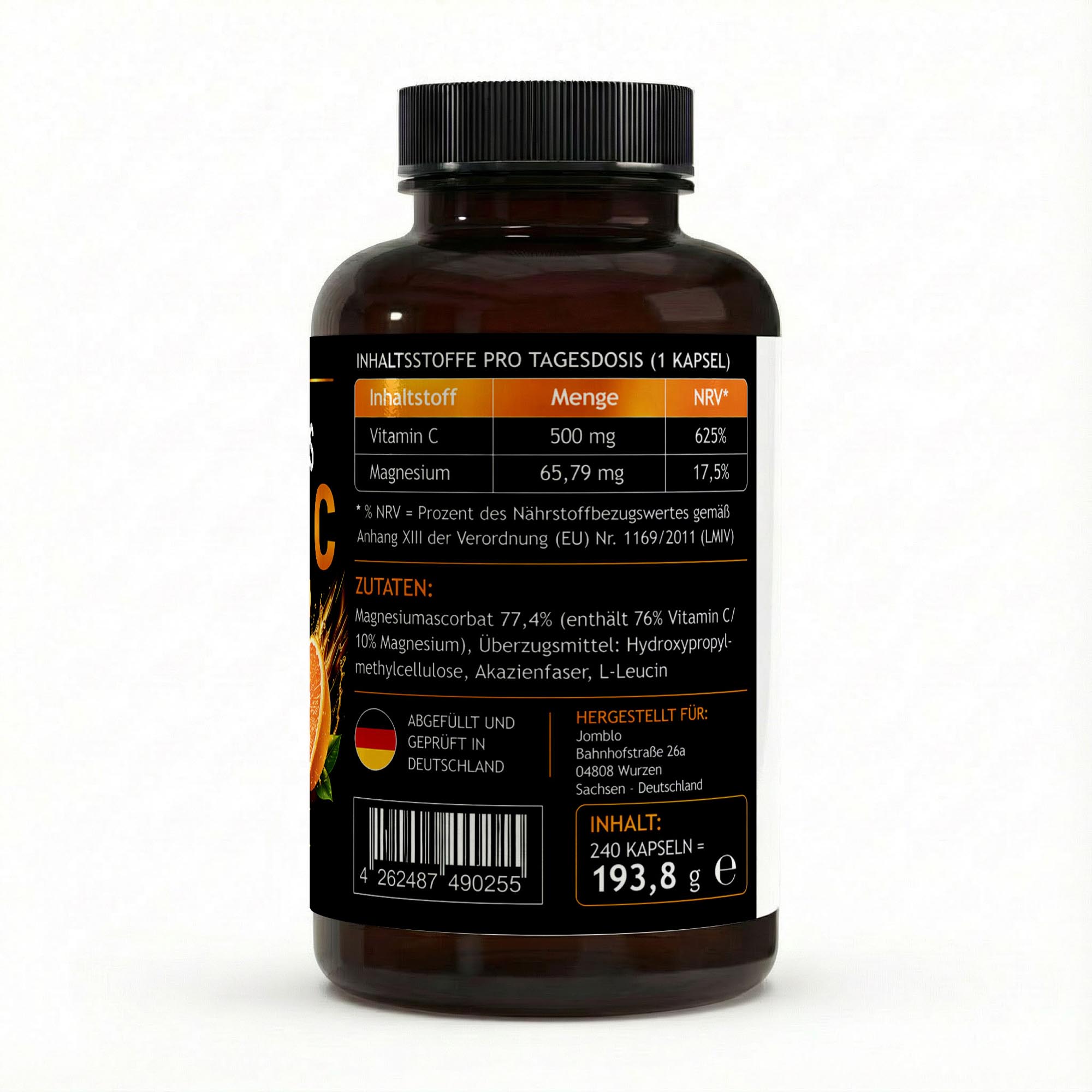 Gepuffertes Vitamin C 500mg + Magnesium – 240 Kapseln
