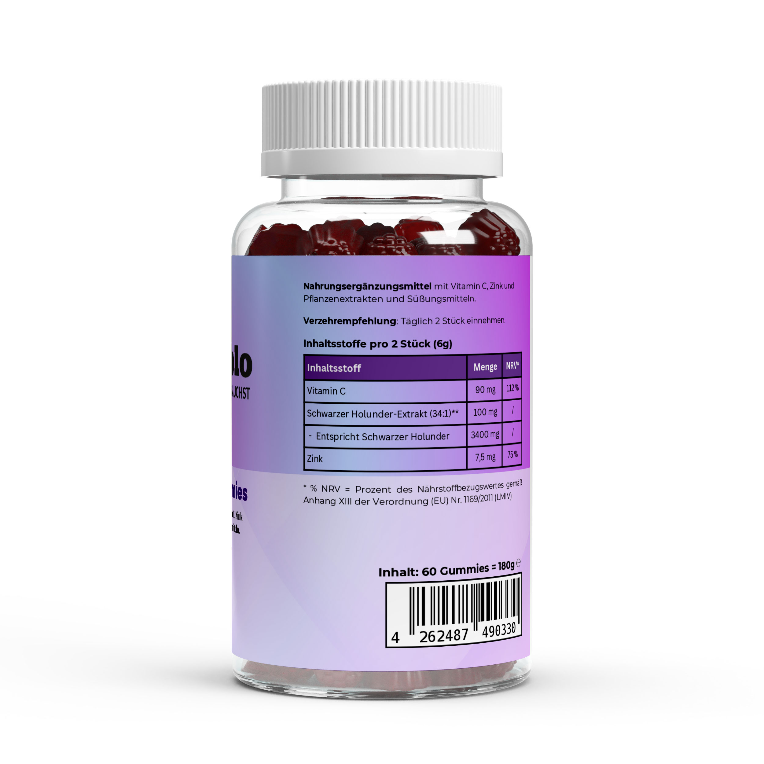 Elderberry + Vitamin C + Zink Gummies – 60 Stück – Nahrungsergänzungsmittel