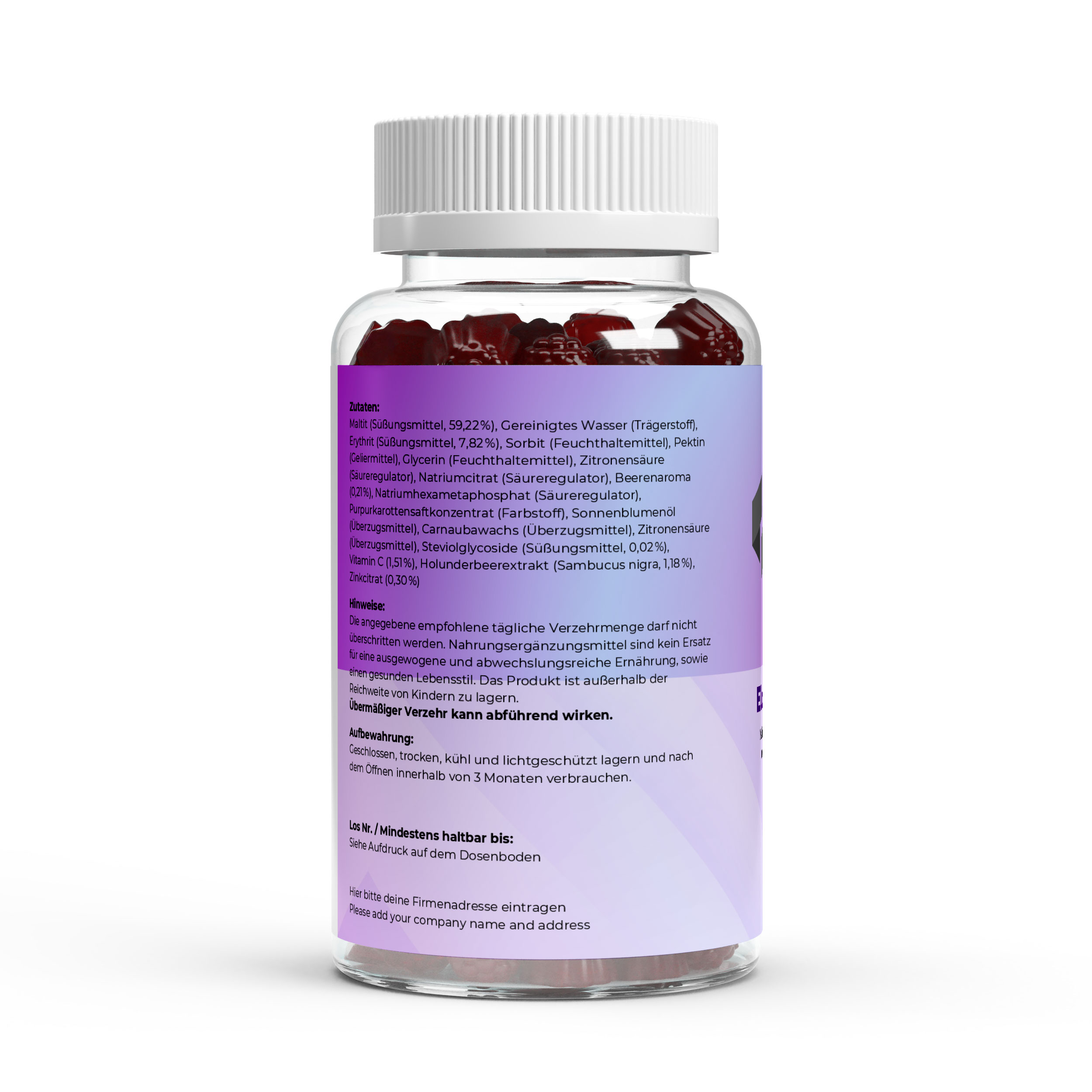 Elderberry + Vitamin C + Zink Gummies – 60 Stück – Nahrungsergänzungsmittel