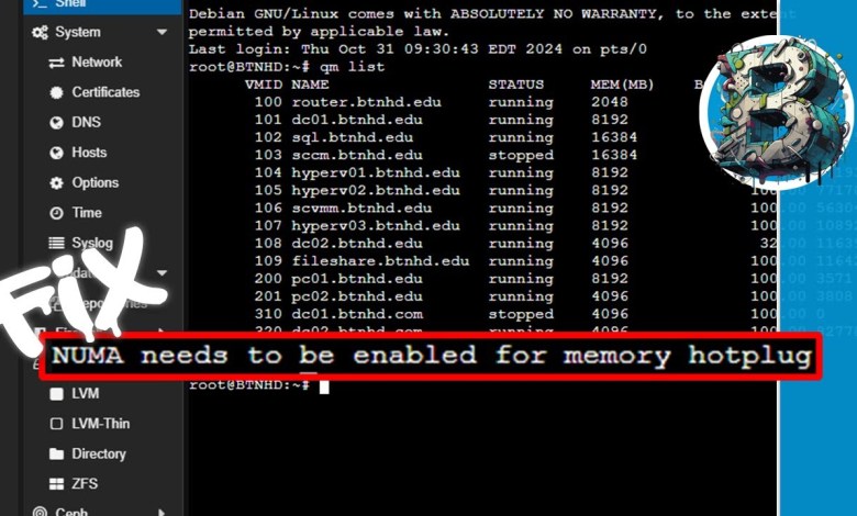 Proxmox – NUMA Needs to be Enabled for Memory Hotplug! Proxmox – NUMA Needs to be Enabled for Memory Hotplug!