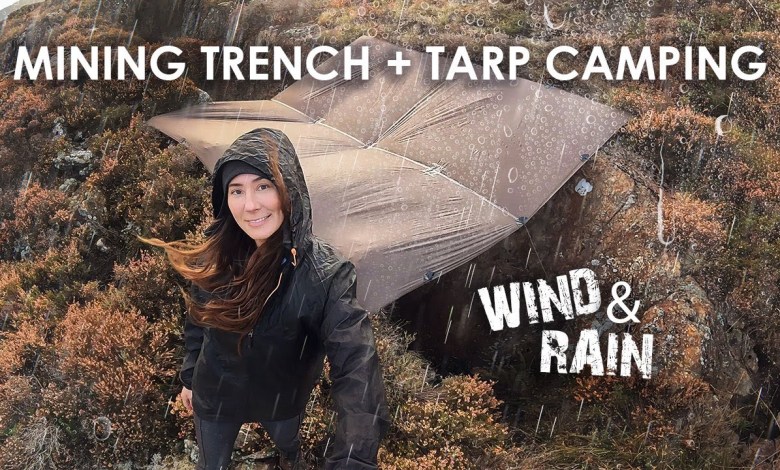 Camping in Mining Trench with Tarp for a Roof • Wind & Rain Camping in Mining Trench with Tarp for a Roof • Wind & Rain