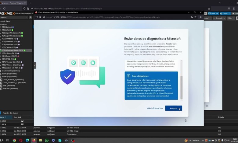 Windows Server 2025, Instalado sobre Proxmox… Windows Server 2025, Instalado sobre Proxmox…