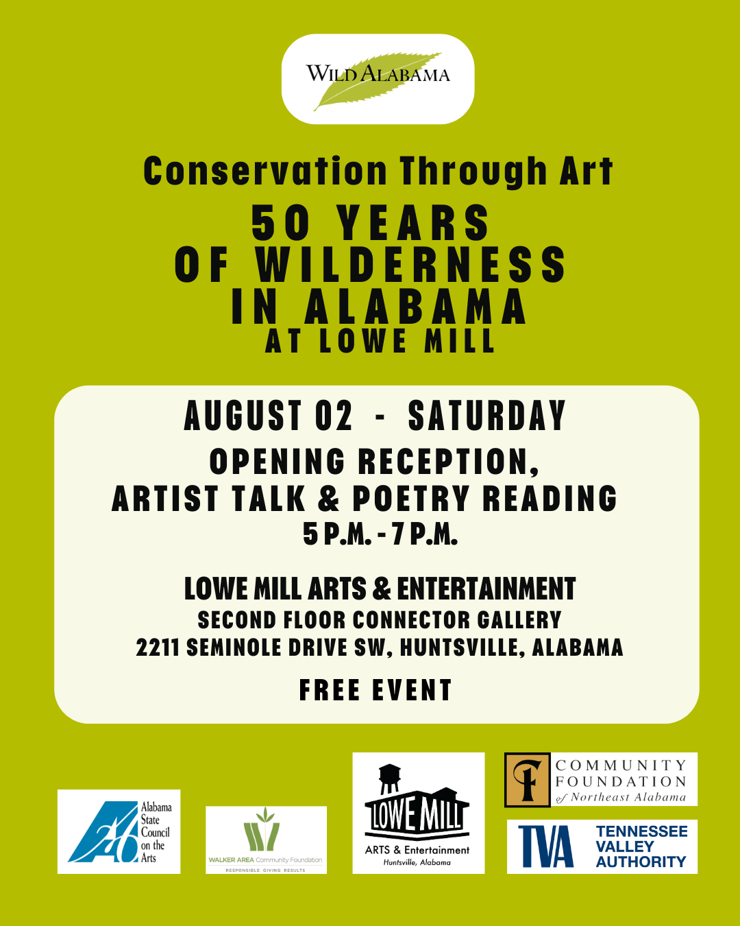 Conservation Through Art: 50 Years of Wilderness in Alabama Art Show – Opening Reception Conservation Through Art: 50 Years of Wilderness in Alabama Art Show – Opening Reception