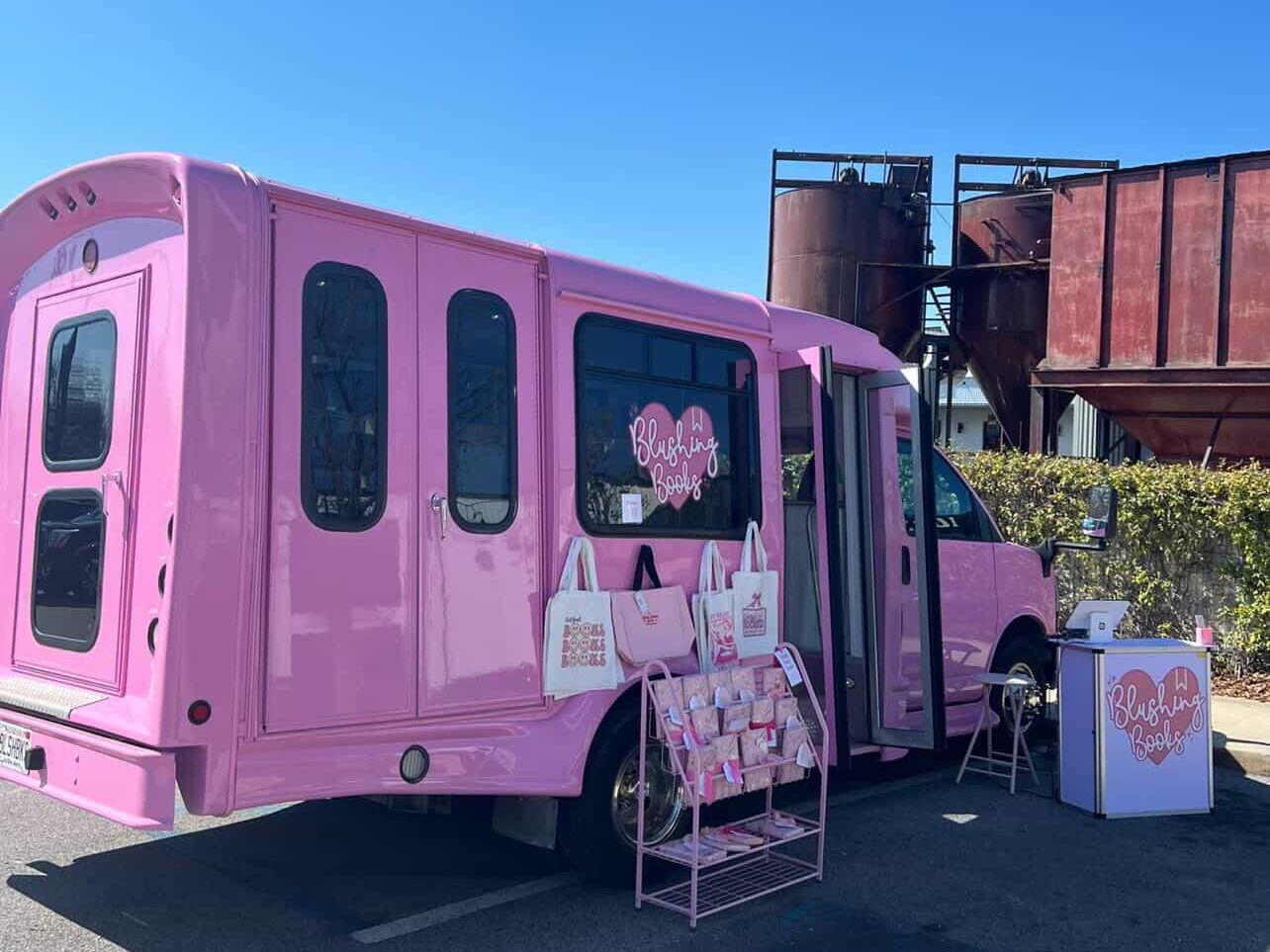 Local book bus, Blushing Books, on its way to storefront
