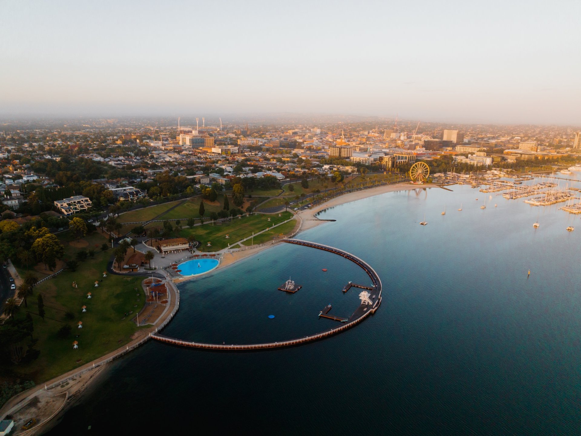 Sunset view of Geelong Waterfront showcasing the bay, vibrant colors in the sky, and the relaxing atmosphere along the water’s edge. Sunset view of Geelong Waterfront showcasing the bay, vibrant colors in the sky, and the relaxing atmosphere along the water’s edge.
