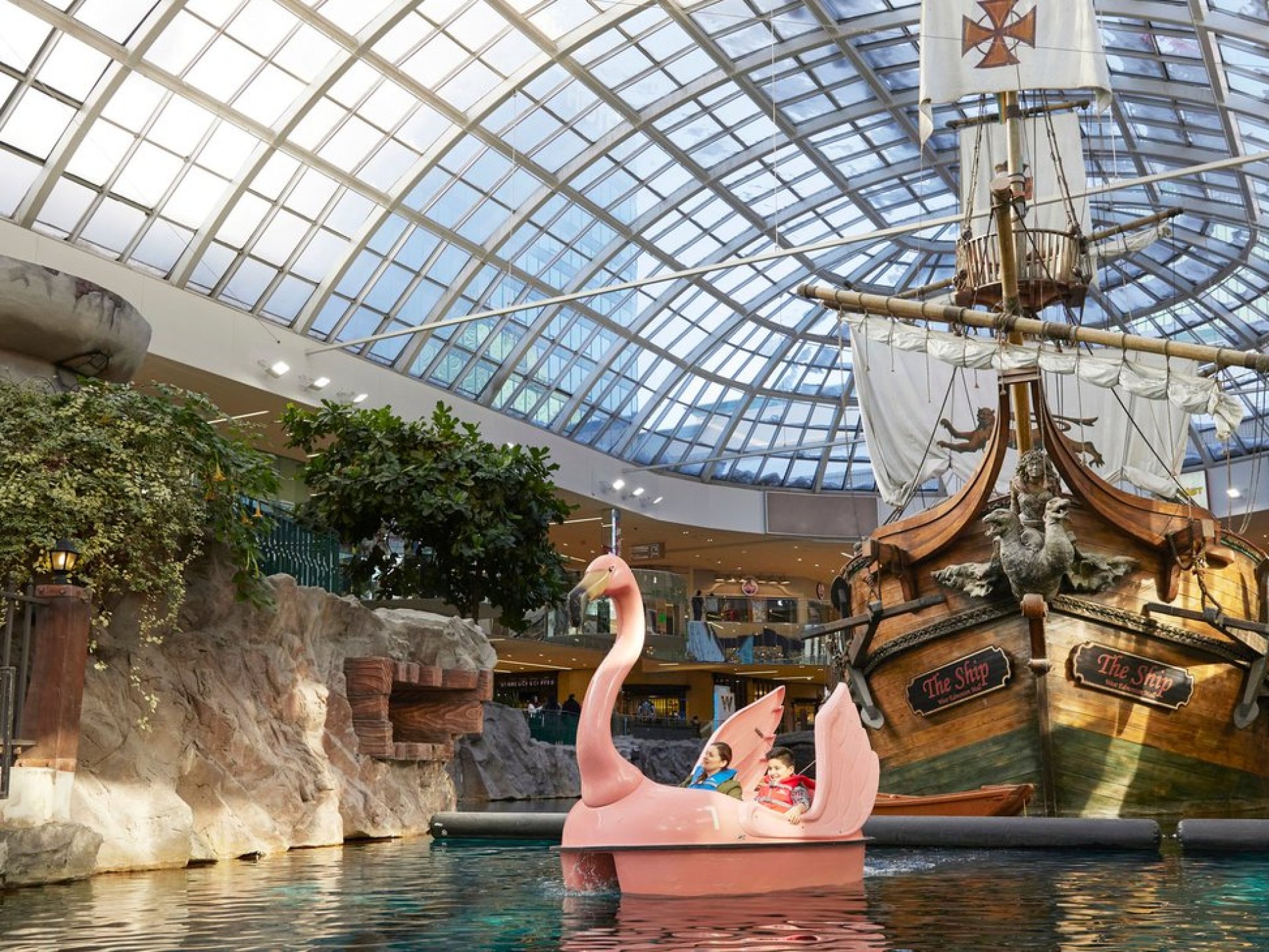 A view of the iconic West Edmonton Mall showcasing its vast shopping and entertainment options in Edmonton, Canada. A view of the iconic West Edmonton Mall showcasing its vast shopping and entertainment options in Edmonton, Canada.