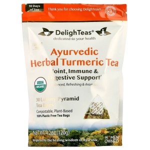 Ayurvedic Herbal Turmeric Tea, Caffeine Free, 30 Luxury Pyramid Tea Bags, 4.2 oz (120 g) Ayurvedic Herbal Turmeric Tea, Caffeine Free, 30 Luxury Pyramid Tea Bags, 4.2 oz (120 g)