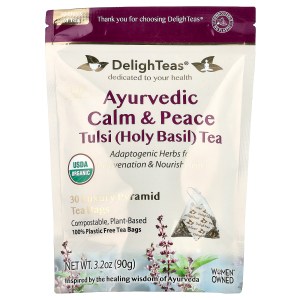 Ayurvedic Calm & Peace Tulsi (Holy Basil) Tea, Caffeine Free, 30 Luxury Pyramid Tea Bags, 3.2 oz (90 g) Ayurvedic Calm & Peace Tulsi (Holy Basil) Tea, Caffeine Free, 30 Luxury Pyramid Tea Bags, 3.2 oz (90 g)