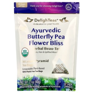 Ayurvedic Butterfly Pea Flower Bliss, Herbal Beau-Tea, Caffeine Free, 30 Luxury Pyramid Tea Bags, 2.1 oz (60 g) Ayurvedic Butterfly Pea Flower Bliss, Herbal Beau-Tea, Caffeine Free, 30 Luxury Pyramid Tea Bags, 2.1 oz (60 g)