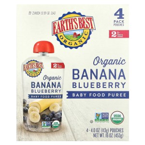 Organic Baby Food Puree, 6+ Months, Banana Blueberry, 4 Pack, 4 oz (113 g) Each Organic Baby Food Puree, 6+ Months, Banana Blueberry, 4 Pack, 4 oz (113 g) Each