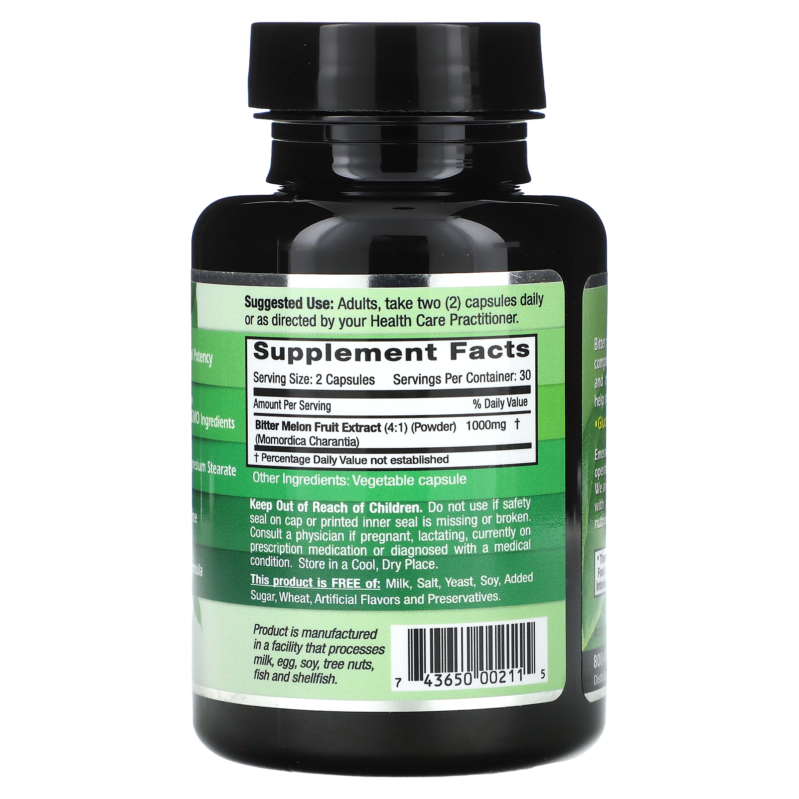 Bitter Melon, 60 Vegetable Capsules (500 mg per Capsule)