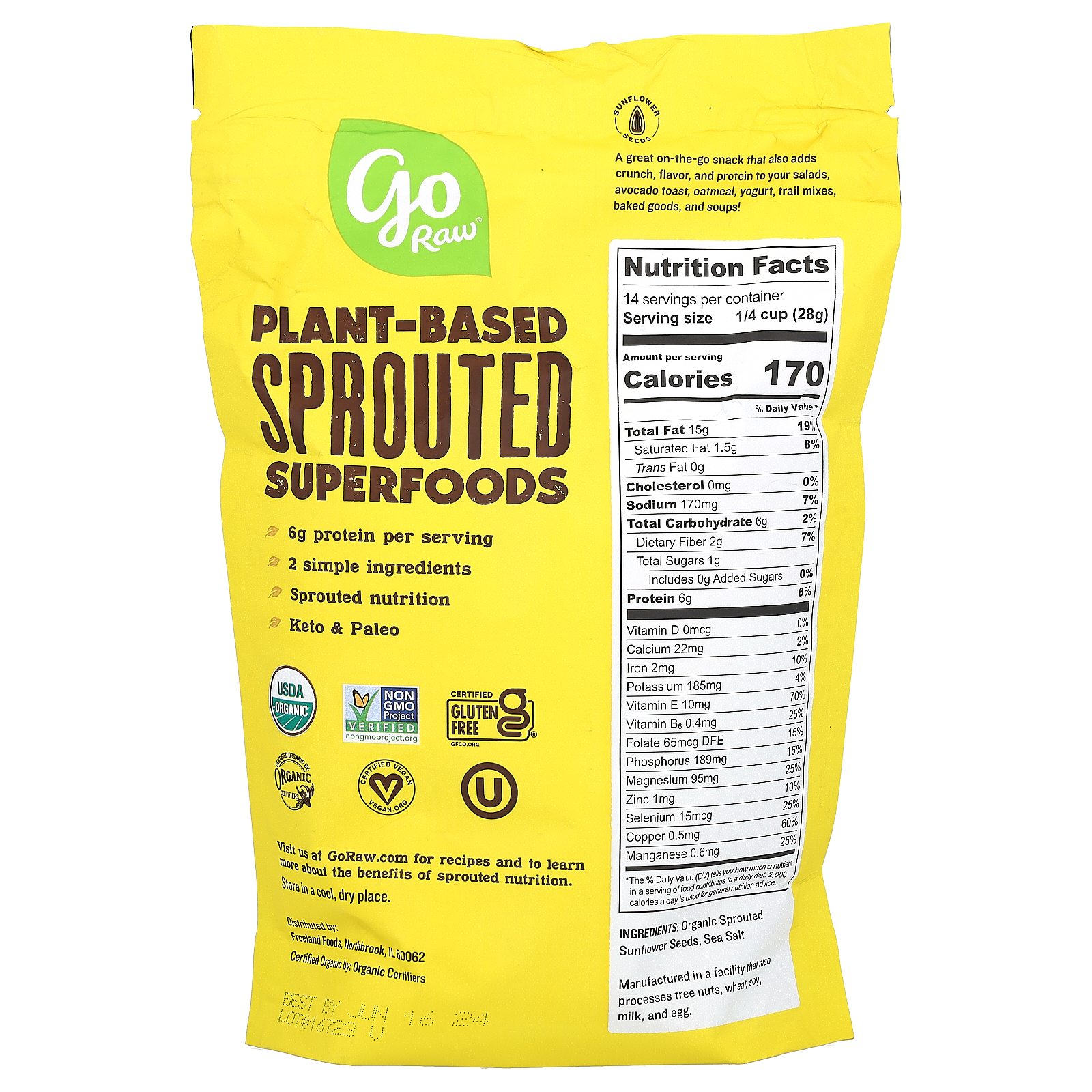Organic Sprouted Sunflower Seeds with Sea Salt, 14 oz (397 g)