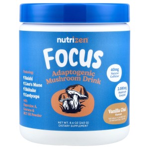 NutriZen®, Focus, Adaptogenic Mushroom Drink, Vanilla Chai, 8.6 oz (240 g) NutriZen®, Focus, Adaptogenic Mushroom Drink, Vanilla Chai, 8.6 oz (240 g)