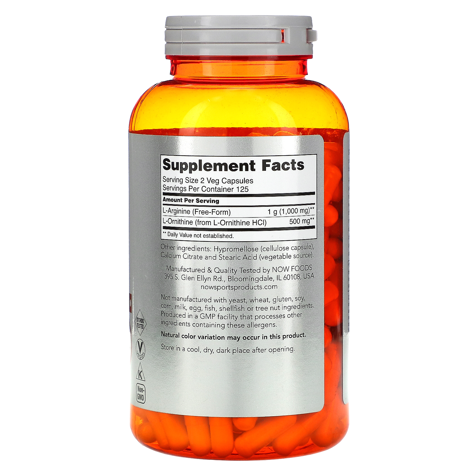 Sports, Arginine & Ornithine, 250 Veg Capsules