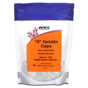 “3” Gelatin Caps, Extra Small Size, Approx. 1,000 Empty Gelatin Capsules, 1.69 oz (48 g) “3” Gelatin Caps, Extra Small Size, Approx. 1,000 Empty Gelatin Capsules, 1.69 oz (48 g)