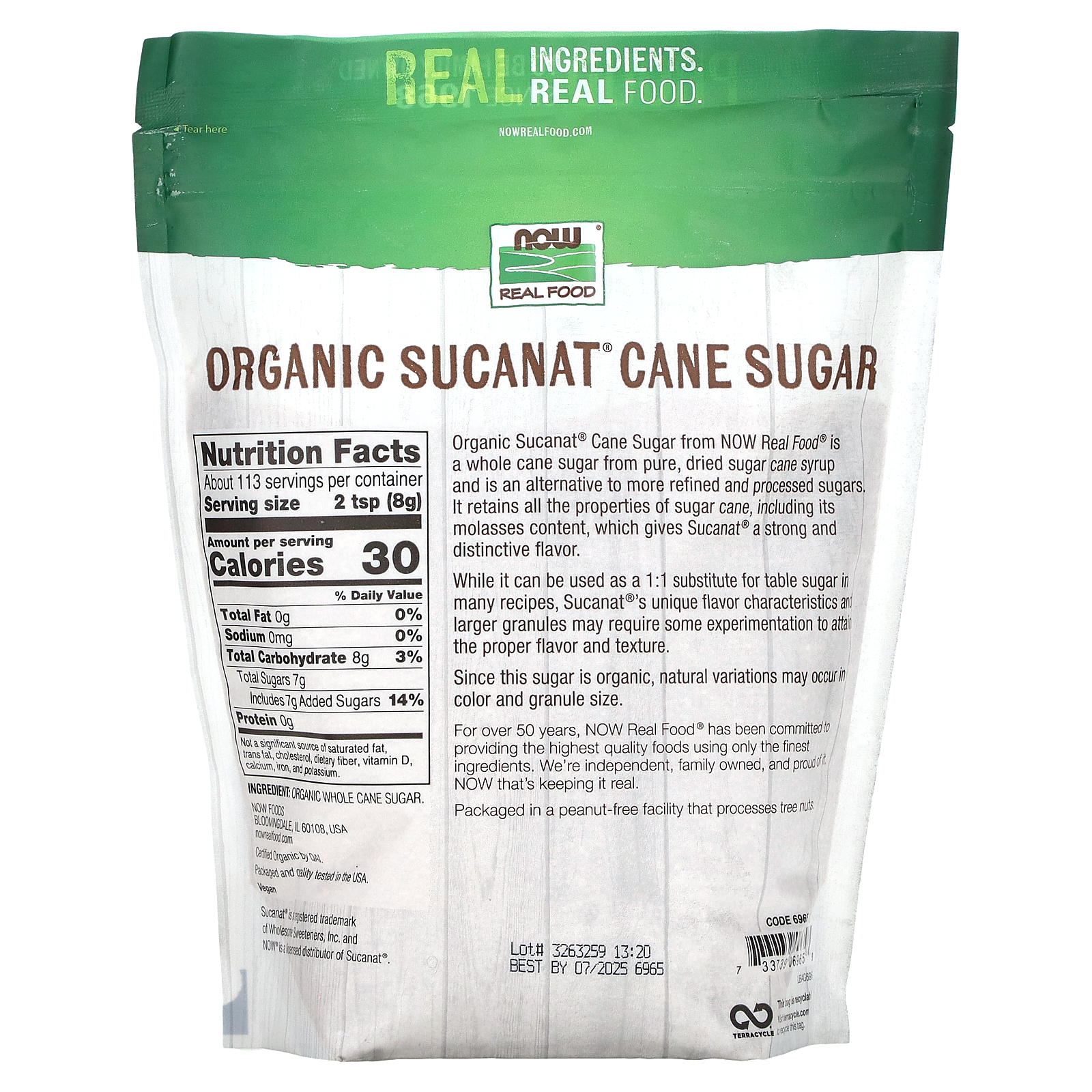 Real Food, Organic Sucanat Cane Sugar, 2 lbs (907 g)