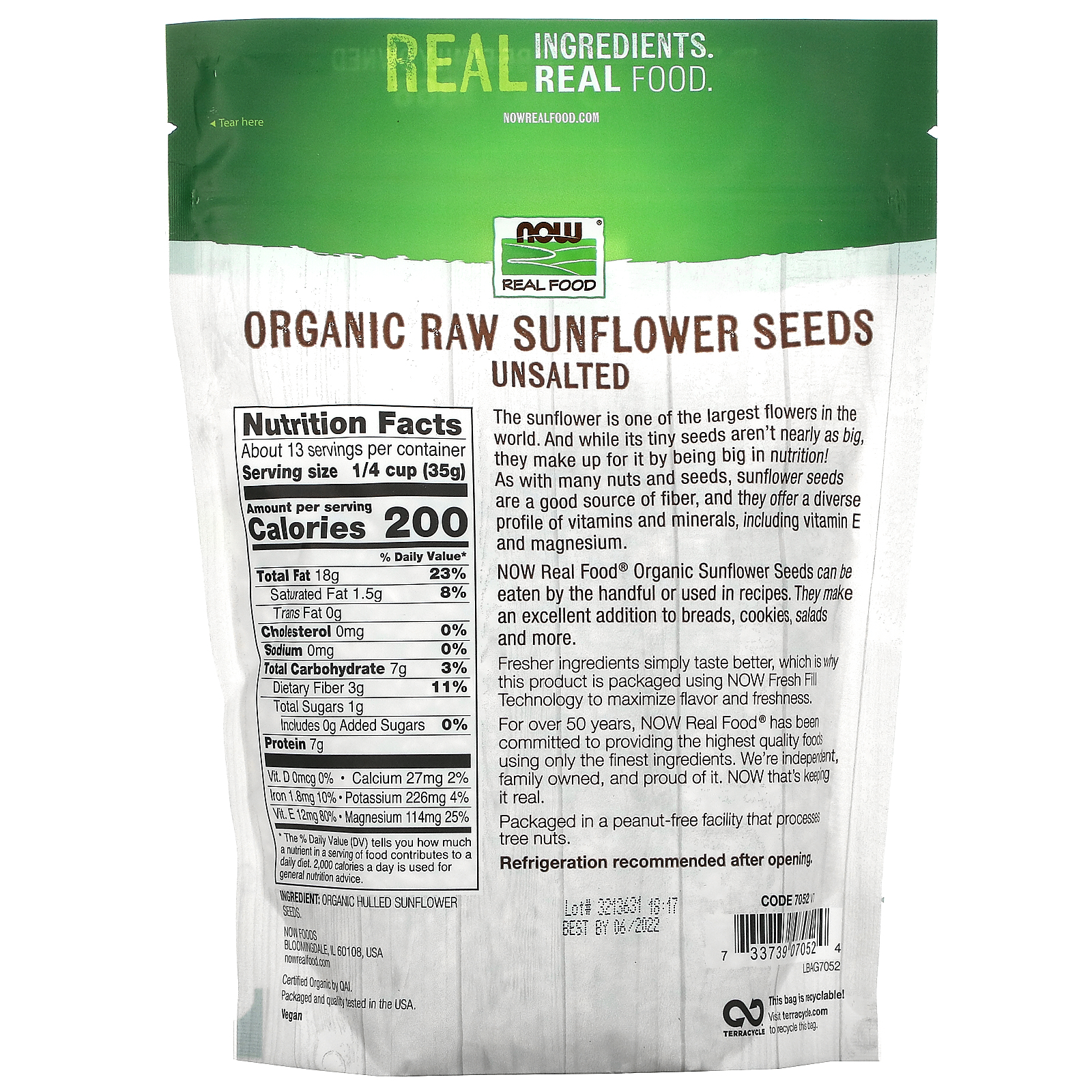 Organic Raw Sunflower Seeds, Unsalted, 16 oz (454 g)