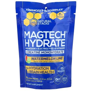 MagTech® Hydrate, Watermelon Lime, 14 Stick Packs, 0.33 oz (9.3 g) Each MagTech® Hydrate, Watermelon Lime, 14 Stick Packs, 0.33 oz (9.3 g) Each