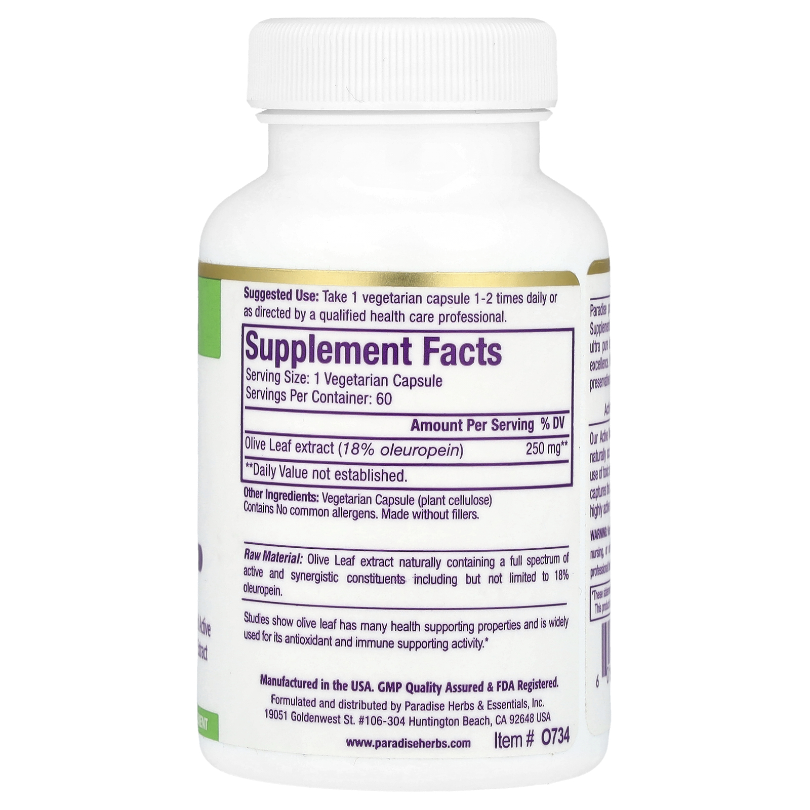 Olive Leaf Extract, 60 Vegetarian Capsules (250 mg per Capsule)