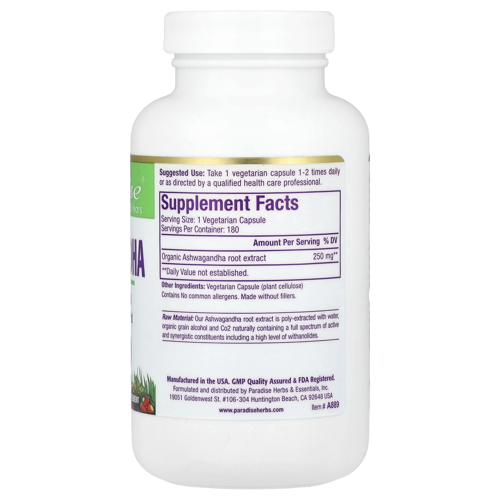 Ashwagandha, 250 mg, 180 Vegetarian Capsules