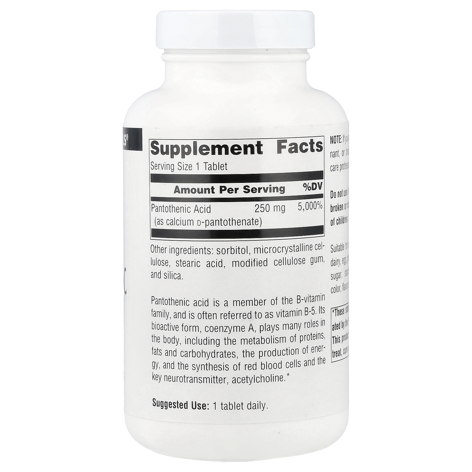 Pantothenic Acid, 250 mg, 250 Tablets