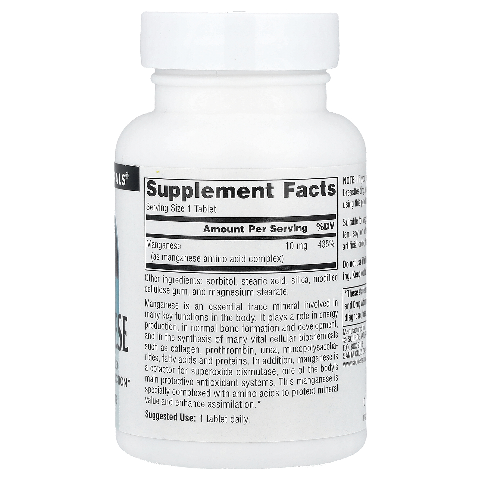 Manganese, 10 mg, 250 Tablets