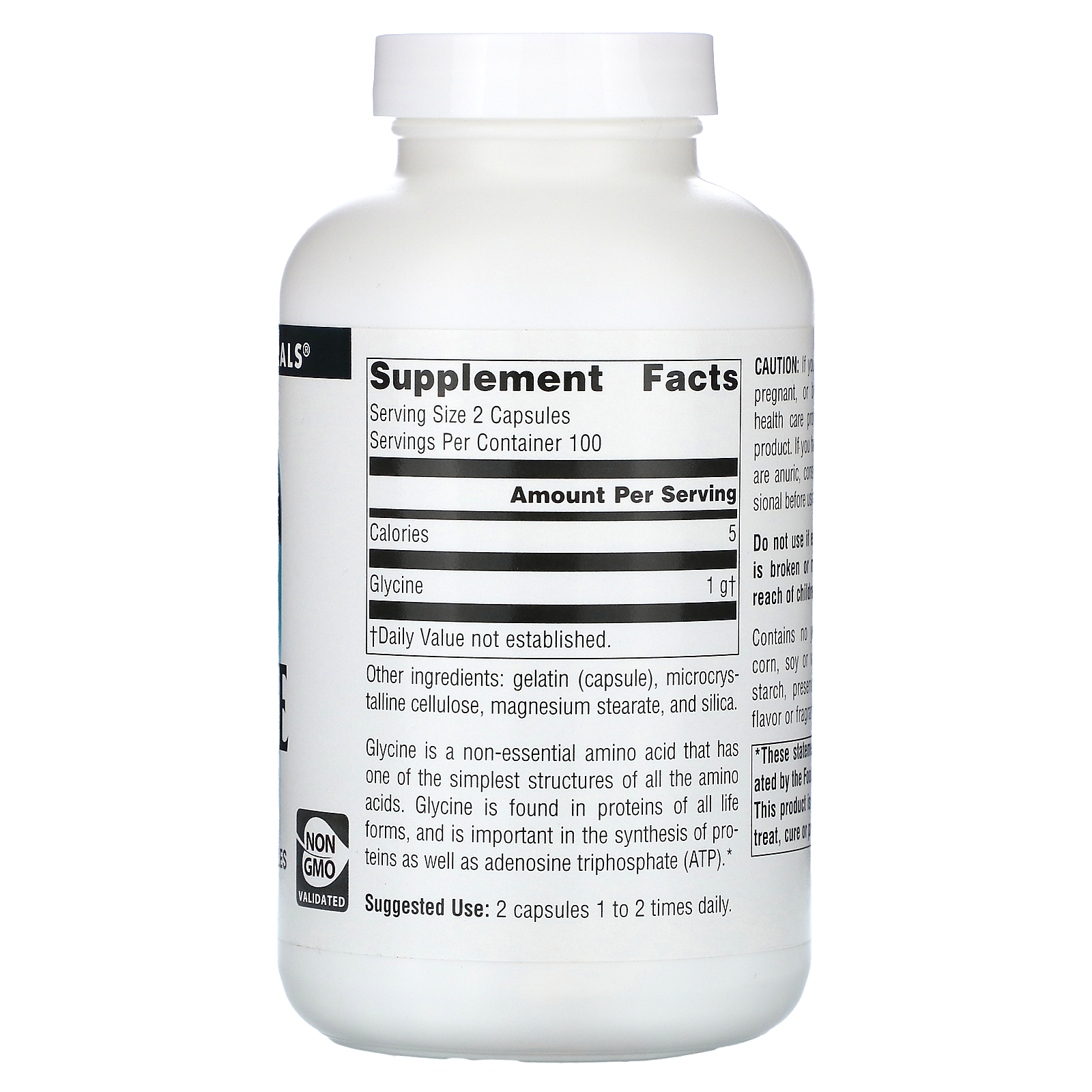 Glycine, 200 Capsules (500 mg per Capsule)