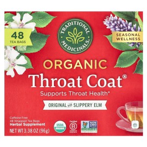 Organic Throat Coat®, Original with Slippery Elm, Caffeine Free, 48 Wrapped Tea Bags, 3.38 oz (96 g) Organic Throat Coat®, Original with Slippery Elm, Caffeine Free, 48 Wrapped Tea Bags, 3.38 oz (96 g)