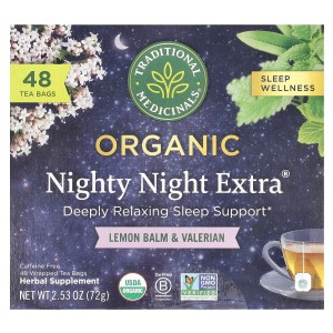Organic Nighty Night Extra®, Lemon Balm & Valerian, Caffeine Free, 48 Wrapped Tea Bags, 2.53 oz (72 g) Organic Nighty Night Extra®, Lemon Balm & Valerian, Caffeine Free, 48 Wrapped Tea Bags, 2.53 oz (72 g)