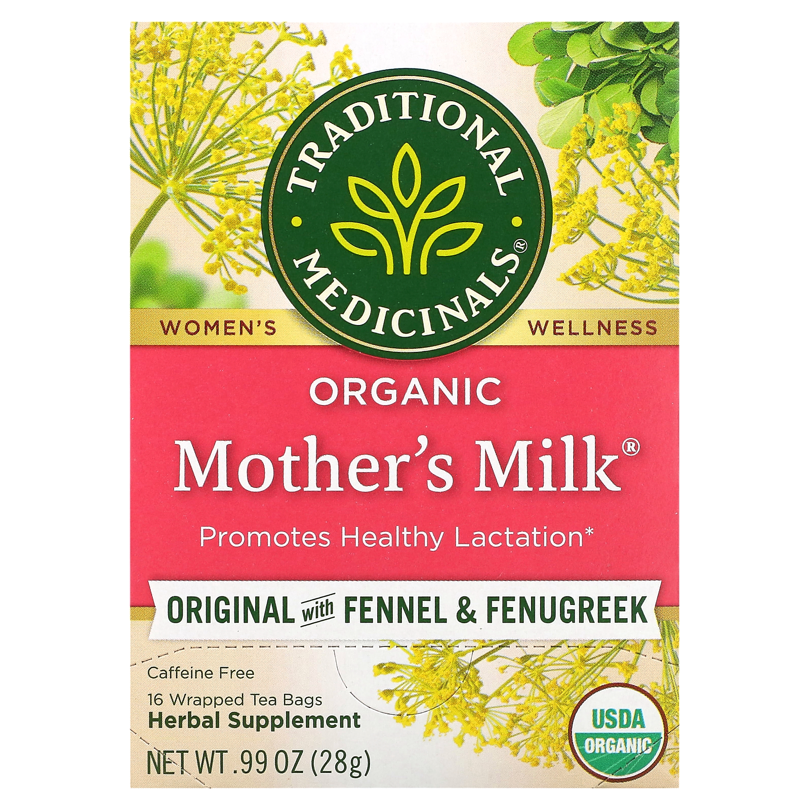 Organic Mother’s Milk®, Original with Fennel & Fenugreek, Caffeine Free, 16 Wrapped Tea Bags, 0.99 oz (28 g)