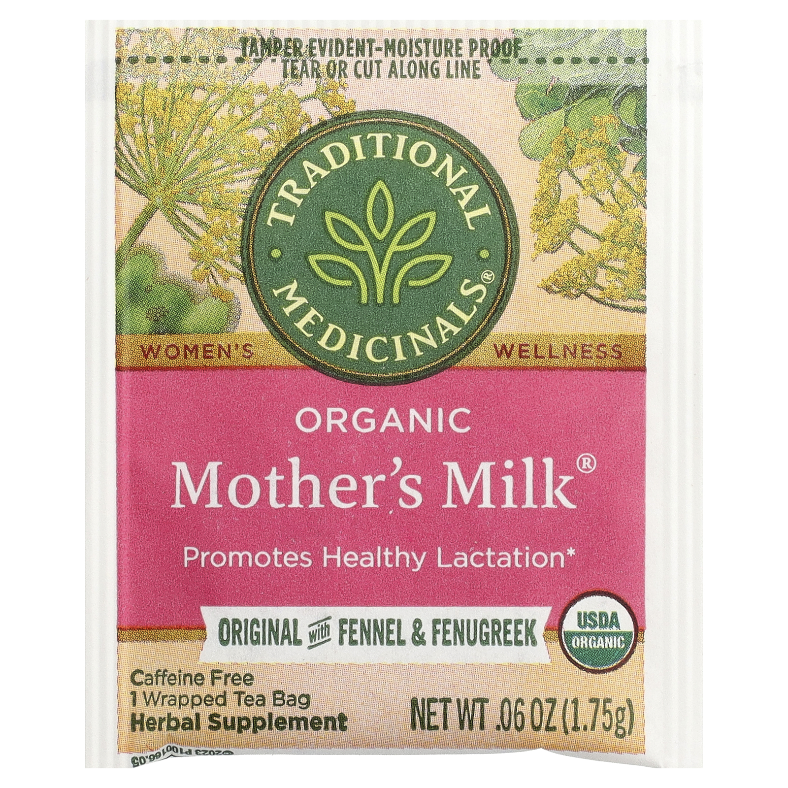 Organic Mother’s Milk®, Original with Fennel & Fenugreek, Caffeine Free, 16 Wrapped Tea Bags, 0.99 oz (28 g)