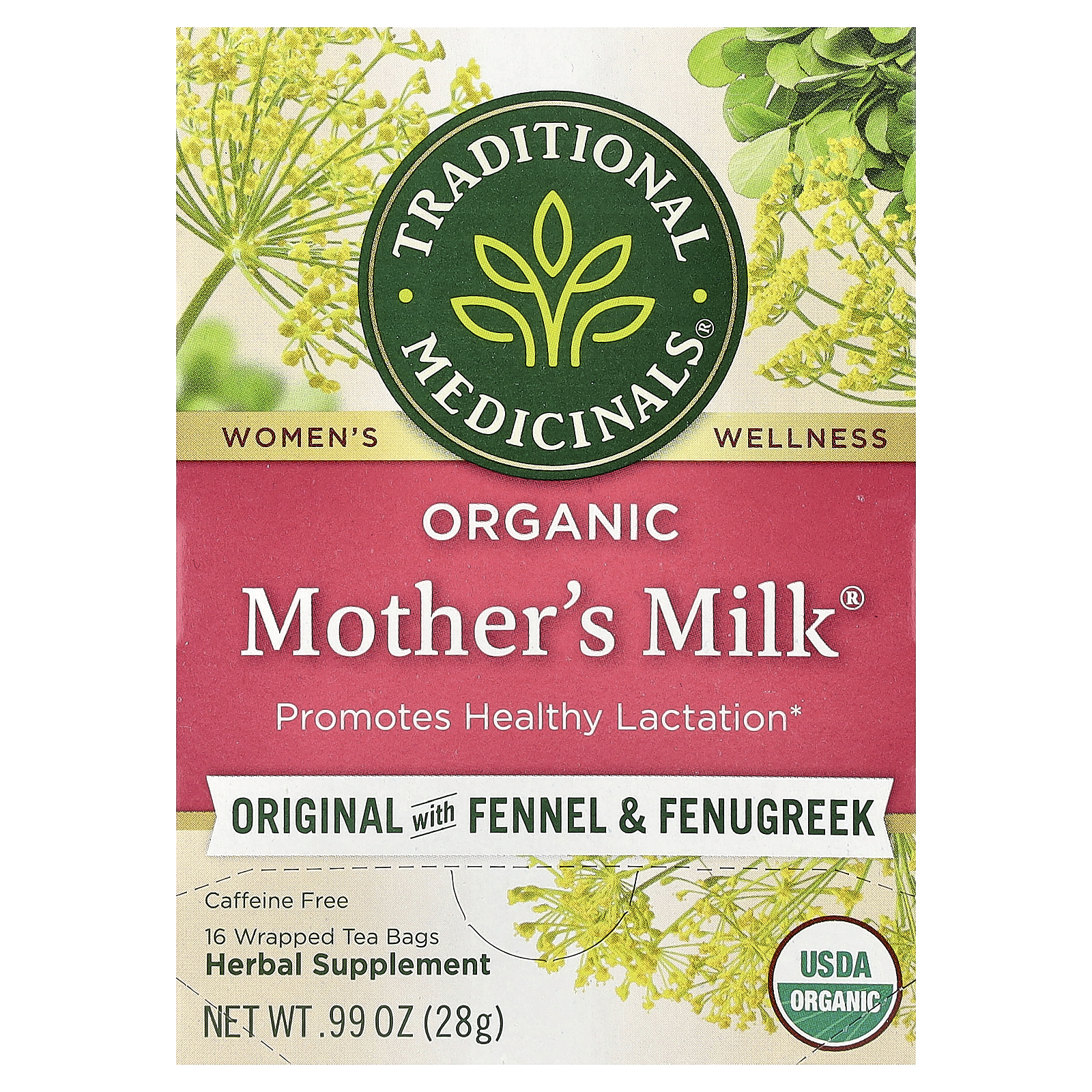 Organic Mother’s Milk®, Original with Fennel & Fenugreek, Caffeine Free, 16 Wrapped Tea Bags, 0.99 oz (28 g)