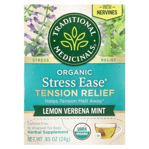 Organic Stress Ease® Tension Relief, Lemon Verbena Mint, Caffeine Free, 16 Wrapped Tea Bags, 0.85 oz (24 g) Organic Stress Ease® Tension Relief, Lemon Verbena Mint, Caffeine Free, 16 Wrapped Tea Bags, 0.85 oz (24 g)