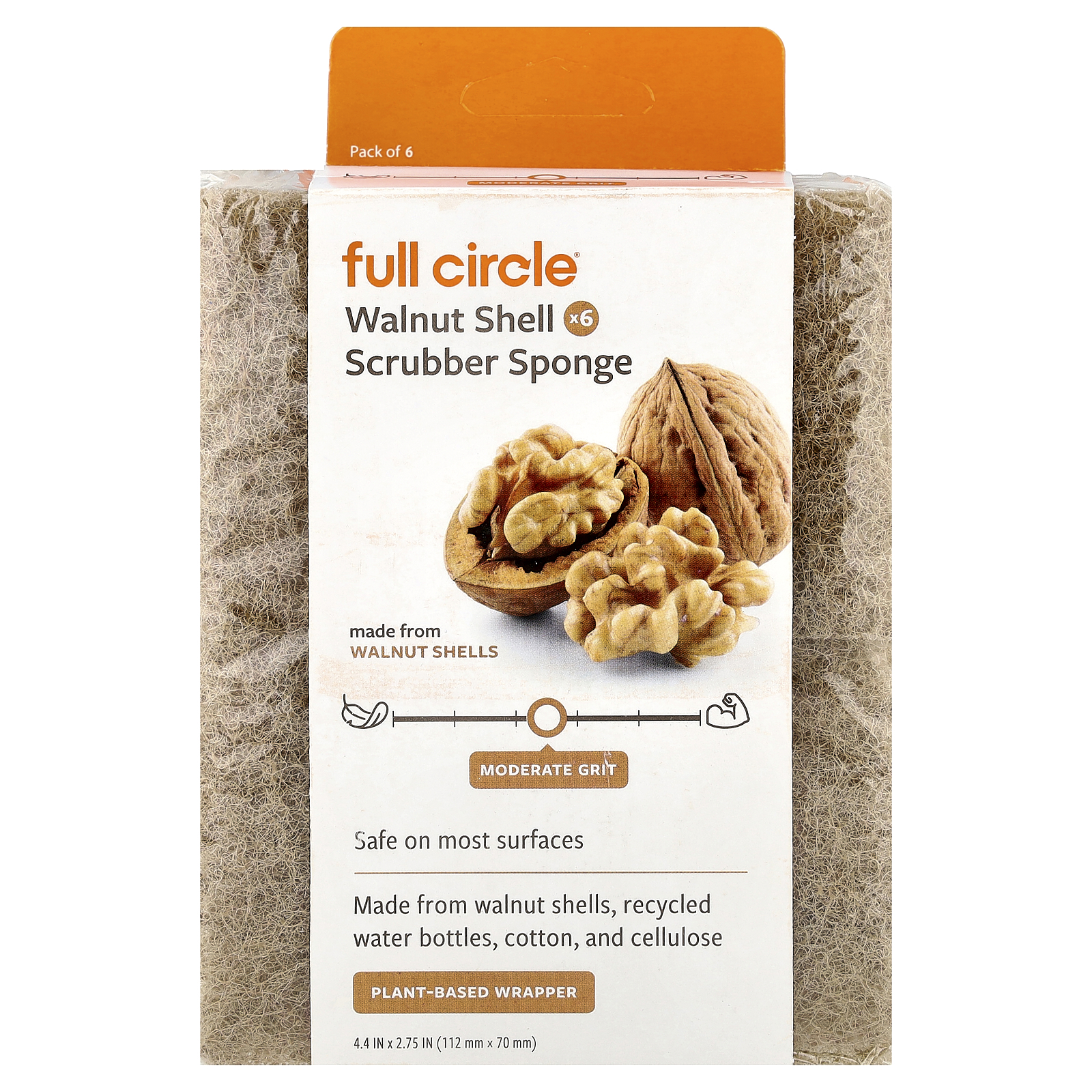 Walnut Shell Scrubber Sponge, 6 Count
