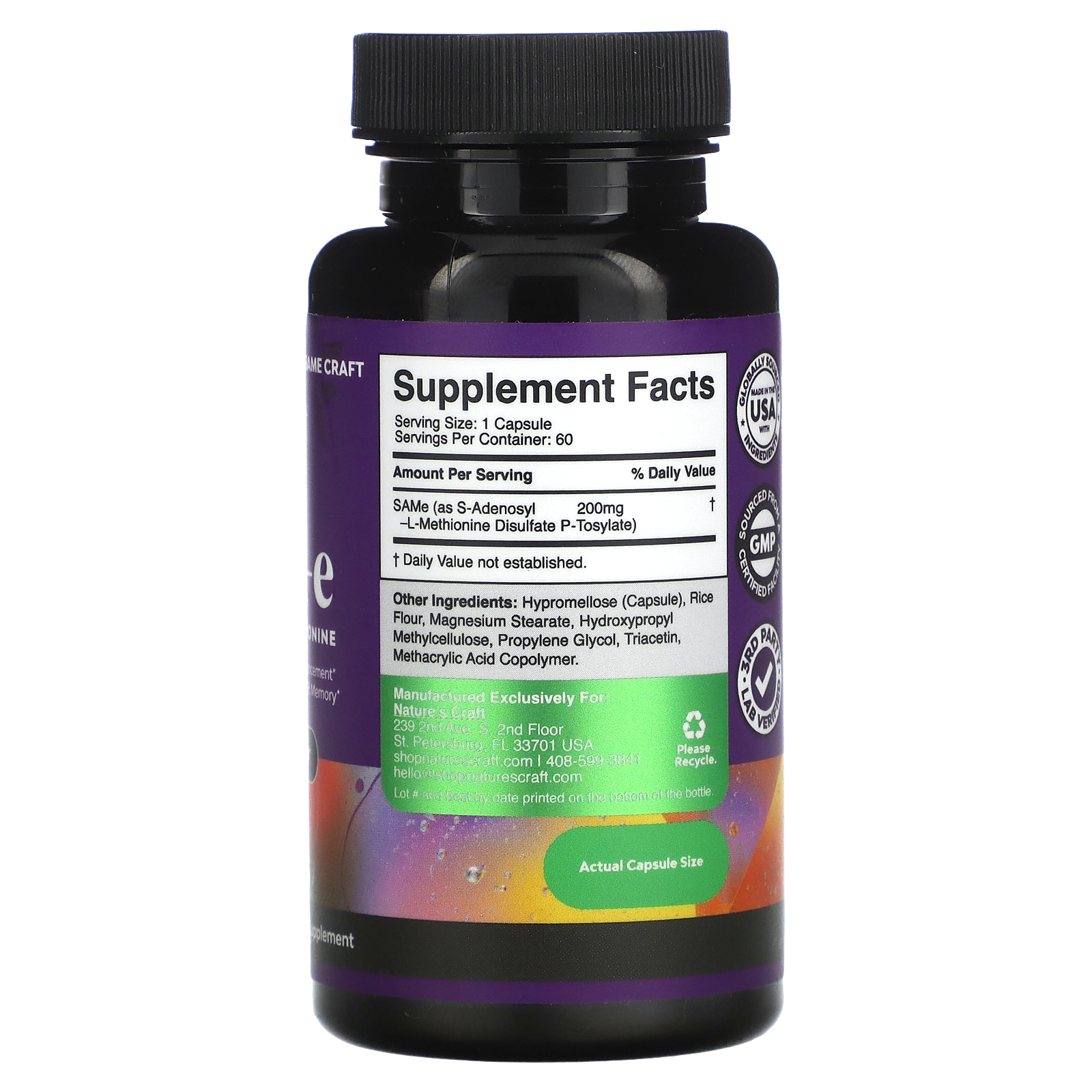 SAM-e, 60 Capsules (200 mg per Capsule)