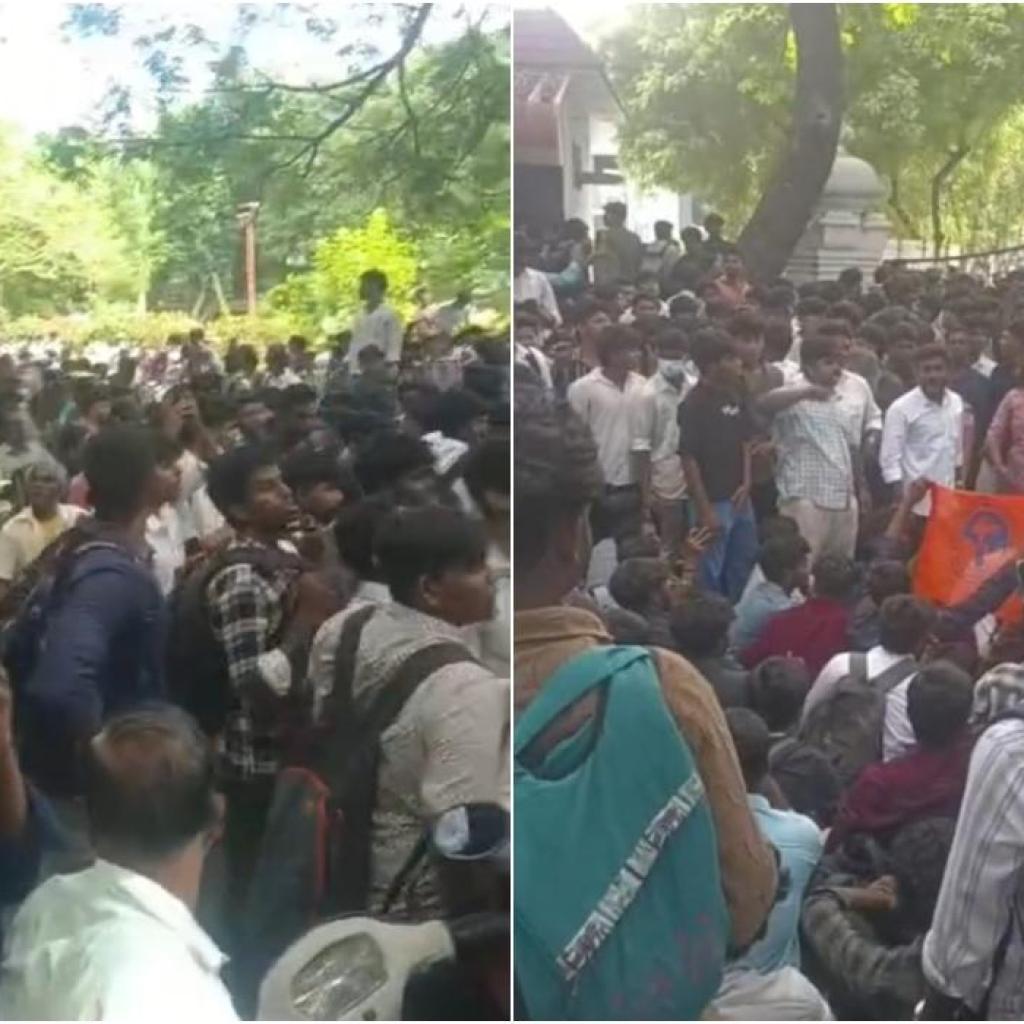 புதுச்சேரி: கல்லூரி பேருந்தில் இருந்து விழுந்த மாணவன் பலி; தரமற்ற பேருந்துகளை இயக்குவதாக போராட்டம் புதுச்சேரி: கல்லூரி பேருந்தில் இருந்து விழுந்த மாணவன் பலி; தரமற்ற பேருந்துகளை இயக்குவதாக போராட்டம்