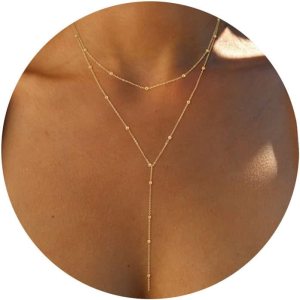 Foxgirl Lariat Gold Necklace for Women, Dainty Long...