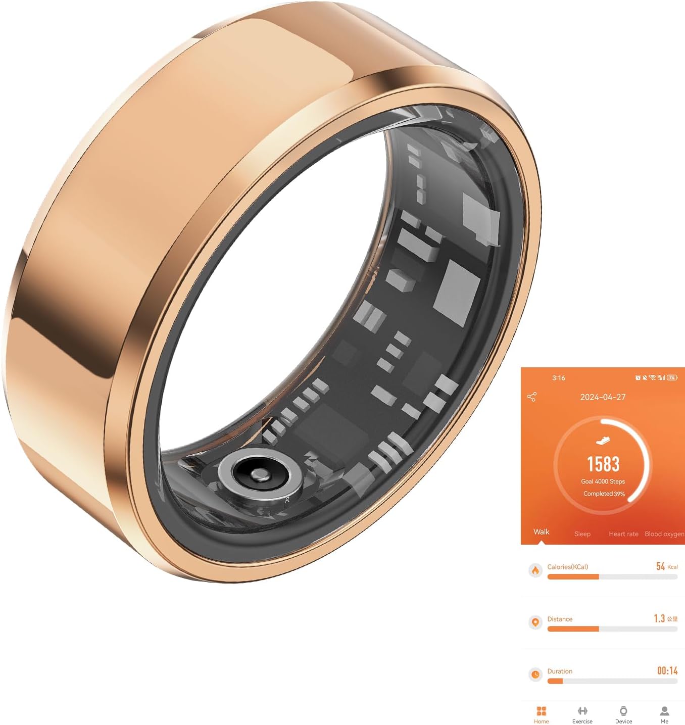 Fitness Tracker Smart Ring, Step Counter for Walking, Heart Rate Blood Oxygen Calorie Sleep Tracker Health Ring, IP68 Waterproof Design, Stainless Steel, 5-7 Days Battery Life Fitness Tracker Smart Ring, Step Counter for Walking, Heart Rate Blood Oxygen Calorie Sleep Tracker Health Ring, IP68 Waterproof Design, Stainless Steel, 5-7 Days Battery Life