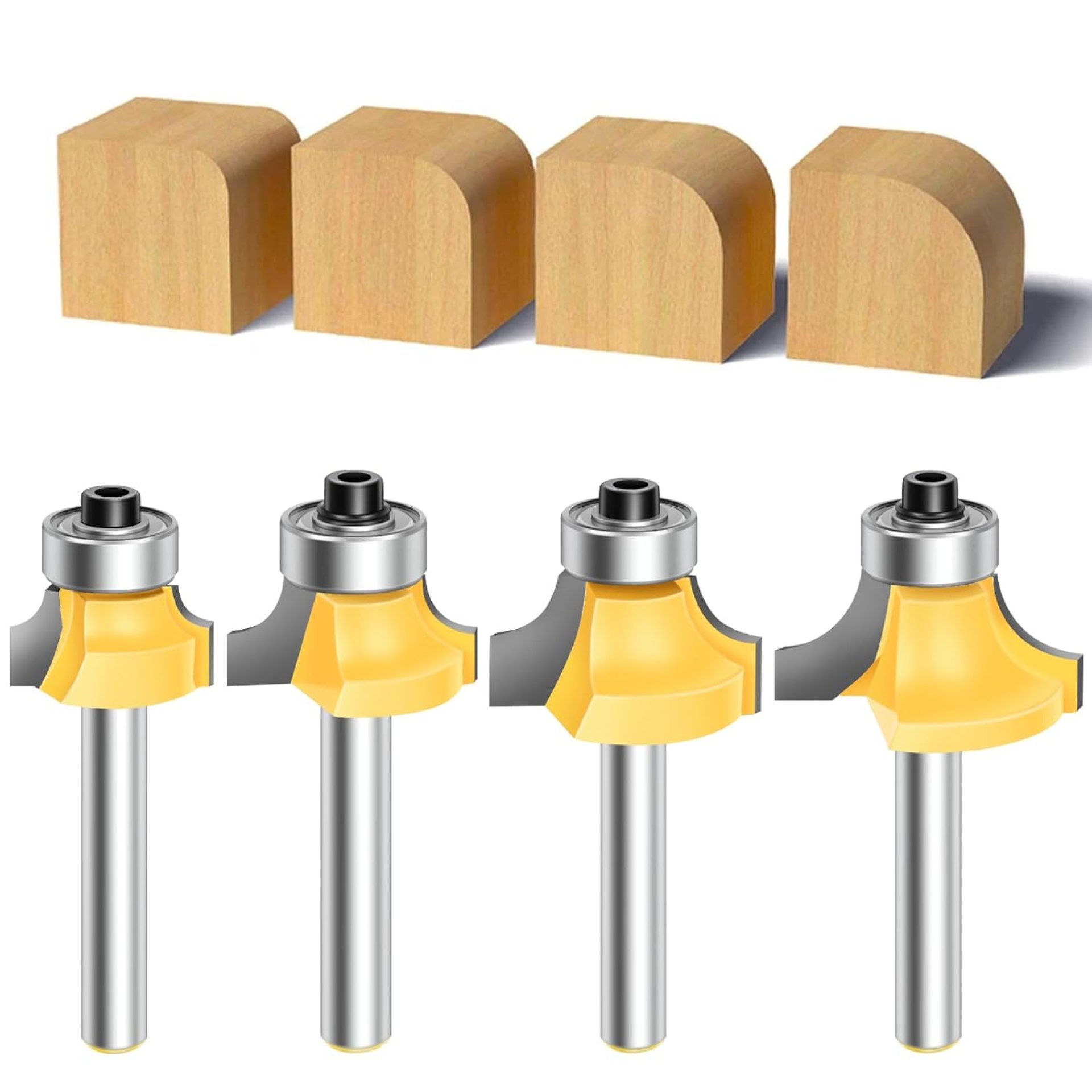 4PCS Router Bit Set Feanron Router Bits 1/4 inch Shank Set Cutting Diameter in 1/8″, 1/4″, 3/16″, 5/16″, Router Bit Edging Cutter for Wood Profiling Routing Molding 4PCS Router Bit Set Feanron Router Bits 1/4 inch Shank Set Cutting Diameter in 1/8″, 1/4″, 3/16″, 5/16″, Router Bit Edging Cutter for Wood Profiling Routing Molding